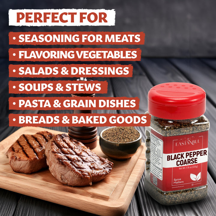 Eastanbul Coarse Black Pepper Ground, Cracked Black Peppers, 7.76oz