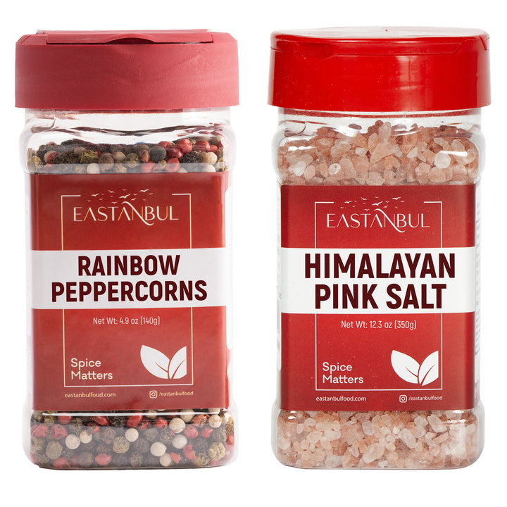 Eastanbul Rainbow Peppercorns Whole, 4.9oz, and Pink Himalayan Salt, 12.3oz