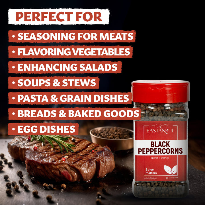 Eastanbul Black Peppercorns Whole, Whole Peppercorns for Grinder Refill,6oz