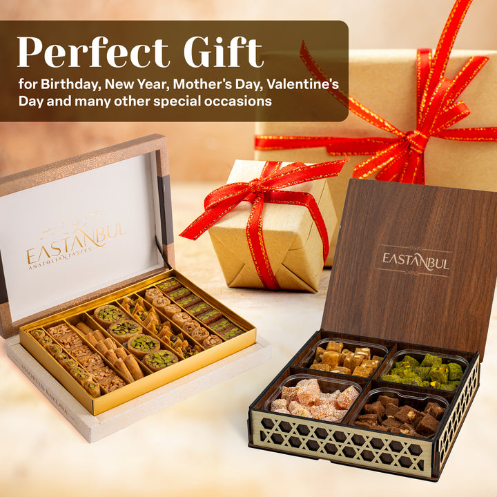 Eastanbul Baklava Turkish Delight with Nuts Gift Set,Baklava Gift Box,1.1lb