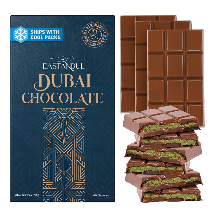 Eastanbul Dubai Chocolate Bar Pistachio,Viral Candy, 3 Pieces x Each 2.5oz