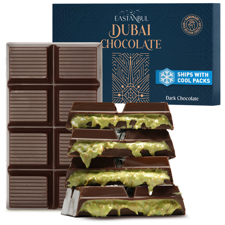 Eastanbul Premium Dubai Dark Chocolate Bar Pistachio, Viral Candy, Knafeh, 7oz