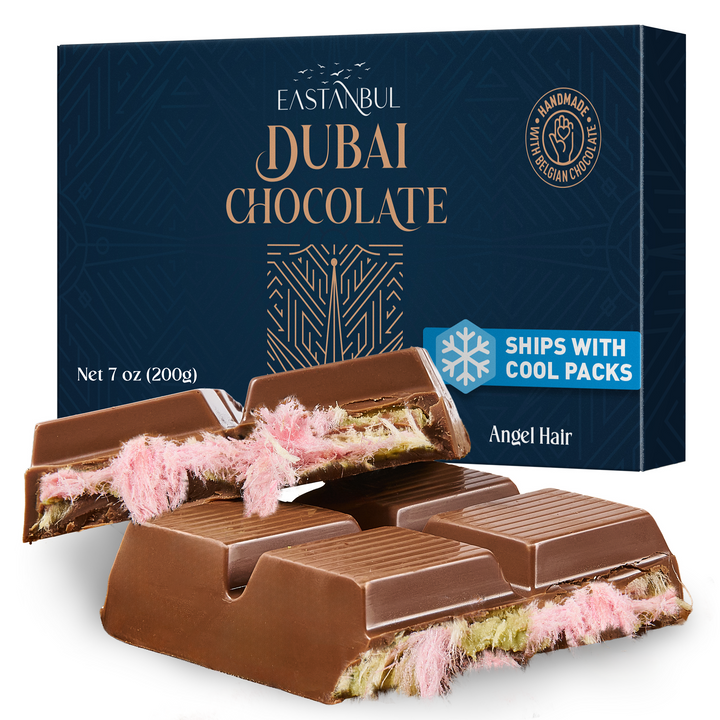 Eastanbul Angel Hair Dubai Chocolate Bar with Pistachio Cream and Cotton Candy, 7oz