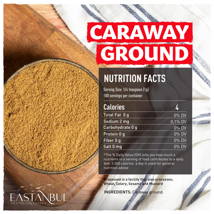 Eastanbul Ground Caraway Seeds, Caraway Ground Spice for Making Bread, 6.35.oz