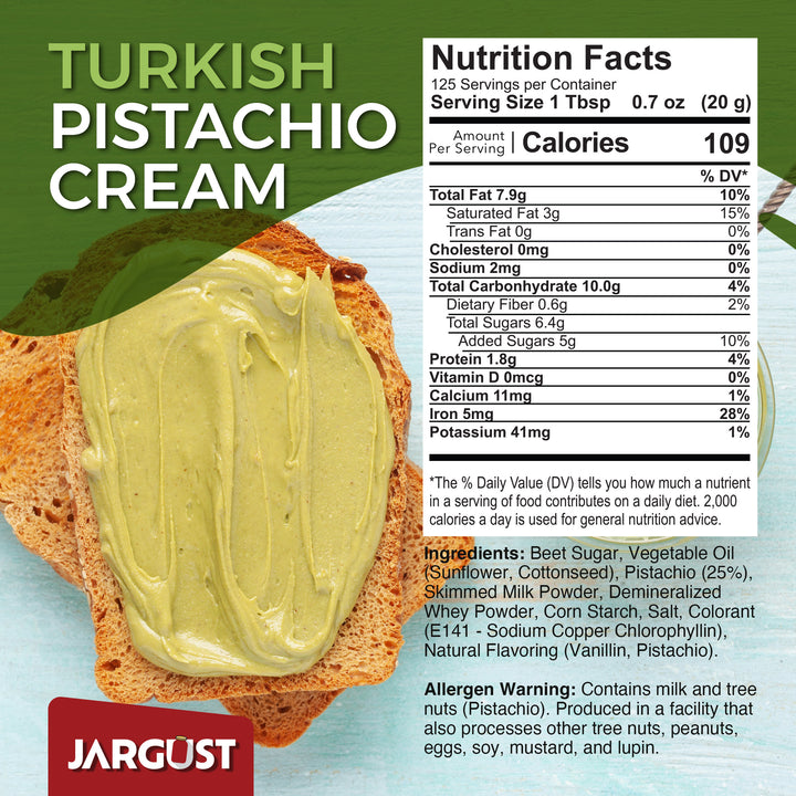 Bulk Pistachio Cream Spread, Real Antep Turkish 25% Pistachio, 5.5 lb (2.5 kg)