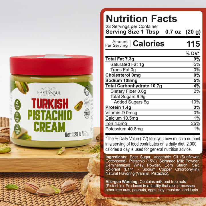 Eastanbul Turkish Pistachio Cream, Paste for Dubai Chocolate Bar, 15% Pistachio, 1.25lb