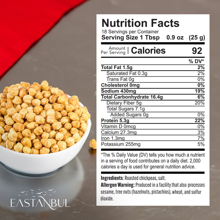 Eastanbul Roasted Chickpeas, 1lb High Quality Chickpea Snacks, Lightly Salted