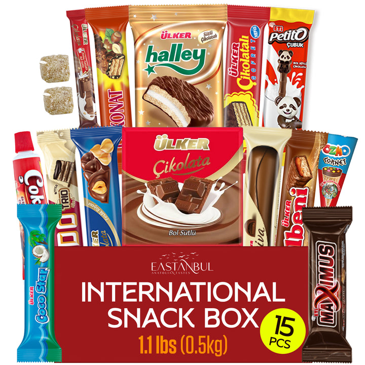 Eastanbul International Snack Box, 15 Chocolate Assortment Bars, 1.1lb