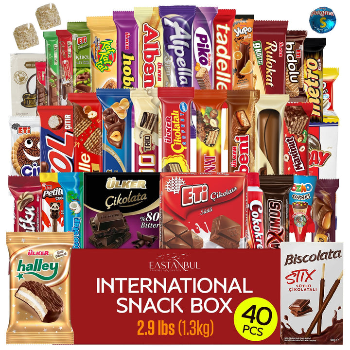 Eastanbul International Snack Box,40 Chocolate Assortment Bars,Exotic Candy