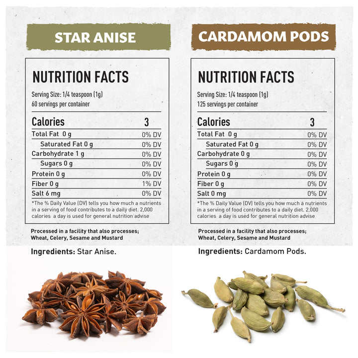 Eastanbul Cardamom Pods, 4.4oz and Star Anise, 2.1oz, Spice Buddies