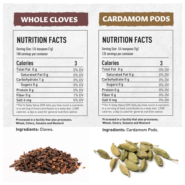 Eastanbul Cardamom Pods Whole 4.4oz and Whole Cloves 3.5oz, Spice Buddies