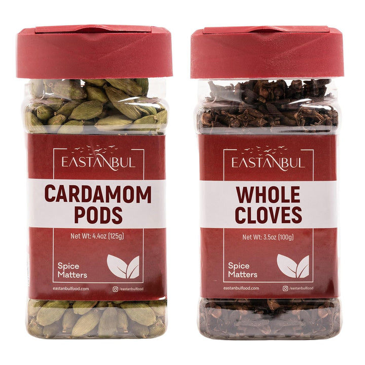 Eastanbul Cardamom Pods Whole 4.4oz and Whole Cloves 3.5oz, Spice Buddies