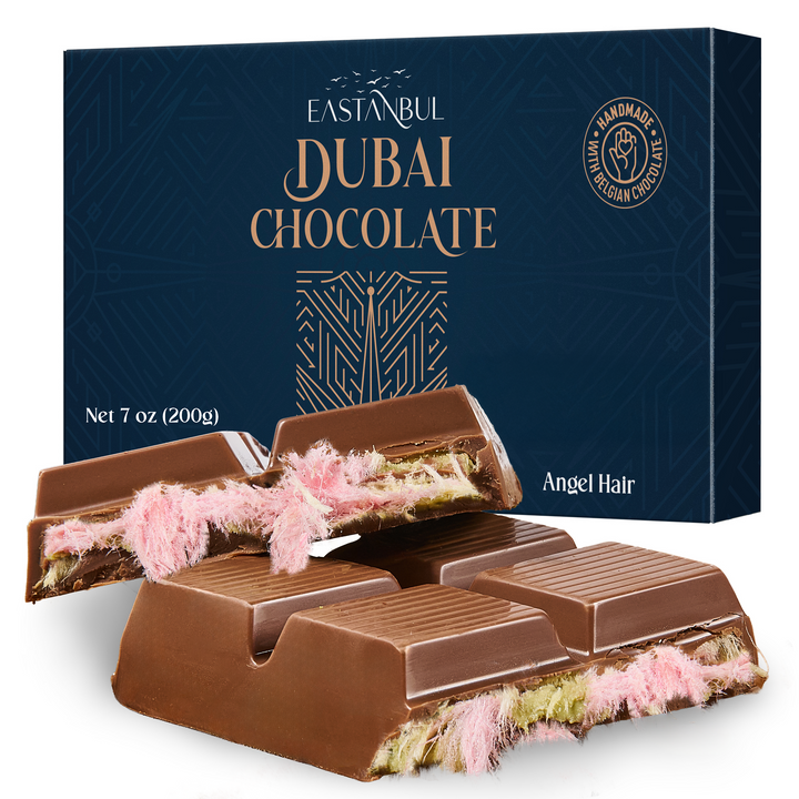 Eastanbul Angel Hair Dubai Chocolate Bar with Pistachio Cream and Cotton Candy, 7oz