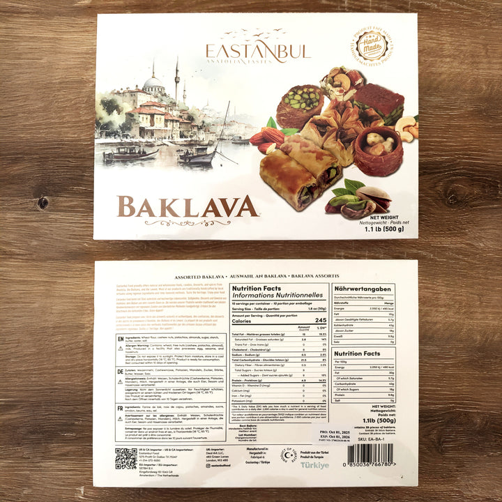 Eastanbul Baklava, Baklava Pastry, Gourmet Assorted Baklava Gift Box, 1.1lb