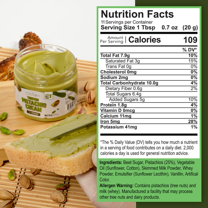 Eastanbul Turkish Pistachio Cream, Paste for Dubai Chocolate Bar, 25% Pistachio, 8oz