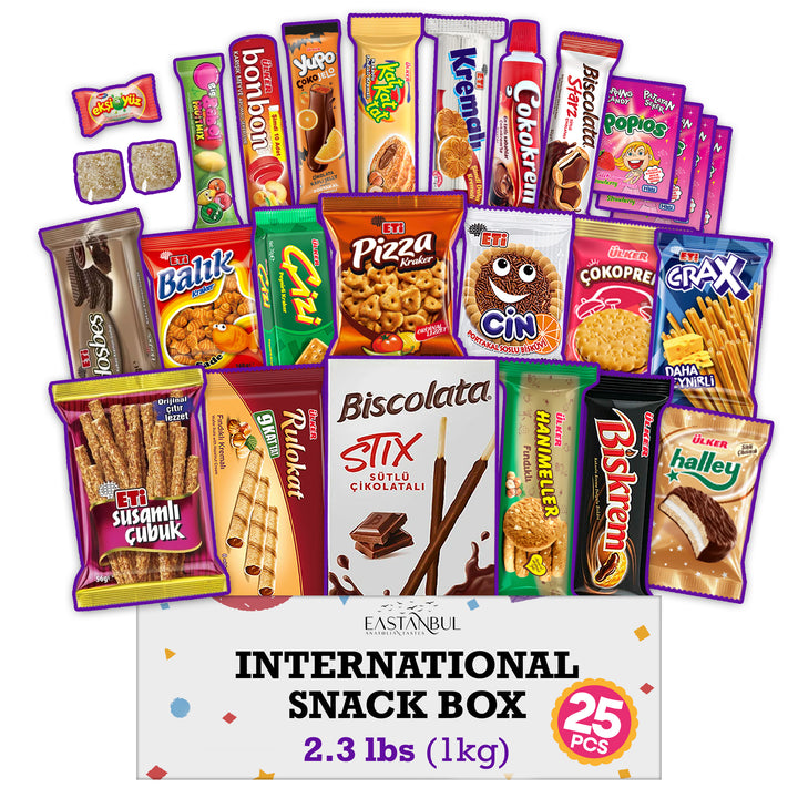 Eastanbul International Snack Box, 25 Full-Size Foreign Snack Box, 2.3lb