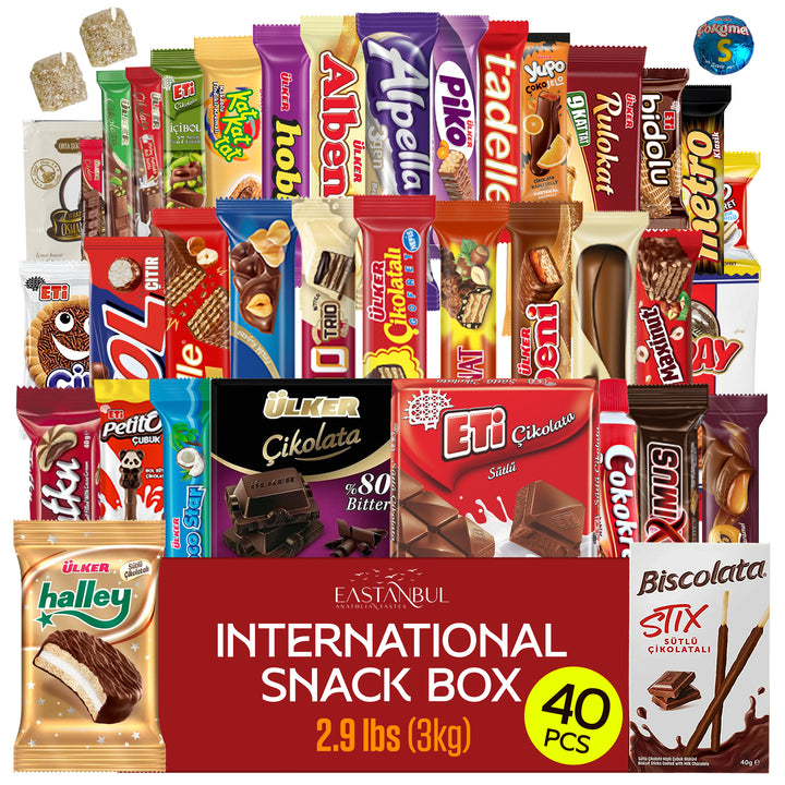 Eastanbul International Snack Box,40 Chocolate Assortment Bars,Exotic Candy