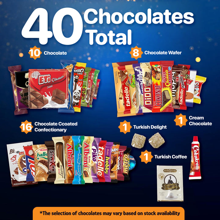Eastanbul International Snack Box,40 Chocolate Assortment Bars,Exotic Candy