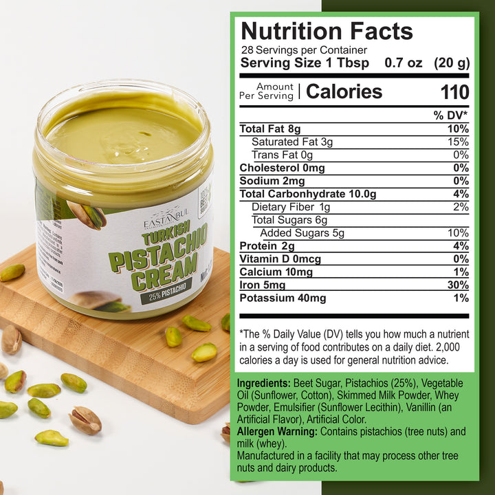 Eastanbul Turkish Pistachio Cream, Paste for Dubai Chocolate Bar, 25% Pistachio, 1.25lb