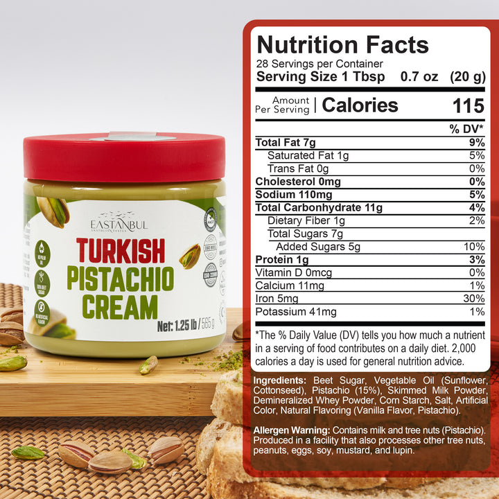 Eastanbul Turkish Pistachio Cream, Paste for Dubai Chocolate Bar, 15% Pistachio, 1.25lb