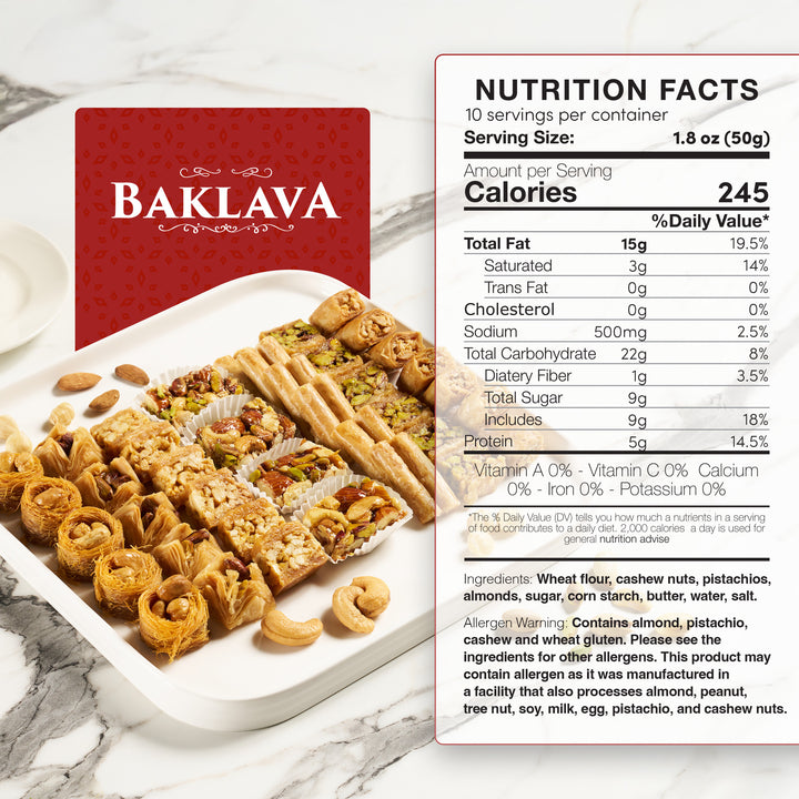 Eastanbul Baklava, Baklava Pastry, Gourmet Assorted Baklava Gift Box, 1.1lb