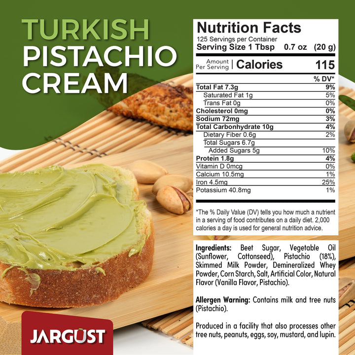 Bulk Pistachio Cream Spread, Premium Real Antep Turkish Pistachio, 18% Pistachio, 5.5 lb (2.5 kg)