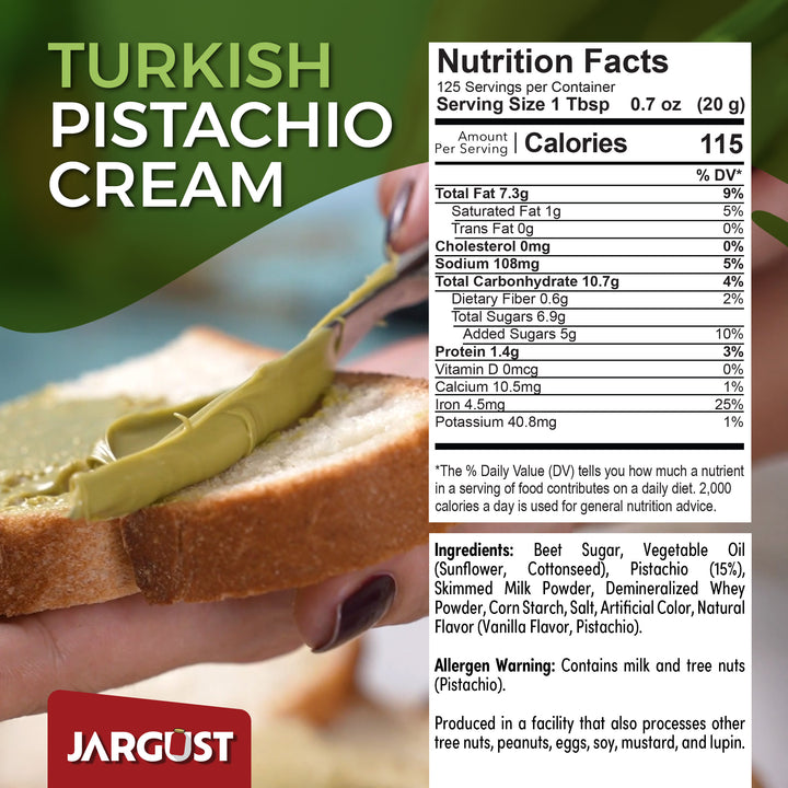 Bulk Pistachio Cream Spread, Premium Real Antep Turkish Pistachio, 15% Pistachio, 5.5 lb (2.5 kg)