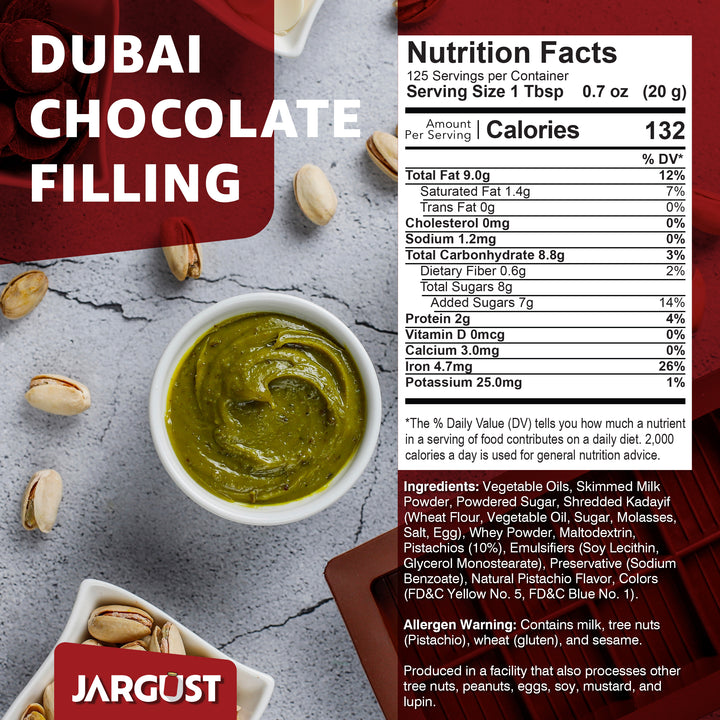 Bulk Dubai Chocolate Bar Filling, Dubai Chocolate Bar Kit Mixture 10% Premium Turkish Pistachio, 5.5 lb (2.5 kg)