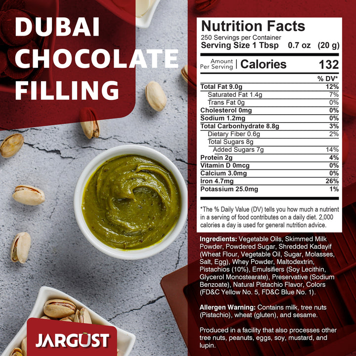 Bulk Dubai Chocolate Bar Filling, Dubai Chocolate Bar Kit Mixture 10% Premium Turkish Pistachio, 5.5 lb (2.5 kg), 2 Packs