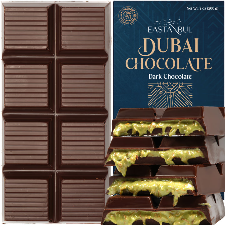 Eastanbul Premium Dubai Dark Chocolate Bar Pistachio, Viral Candy, Knafeh, 7oz