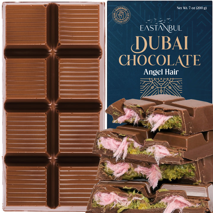 Eastanbul Angel Hair Dubai Chocolate Bar with Pistachio Cream and Cotton Candy, 7oz