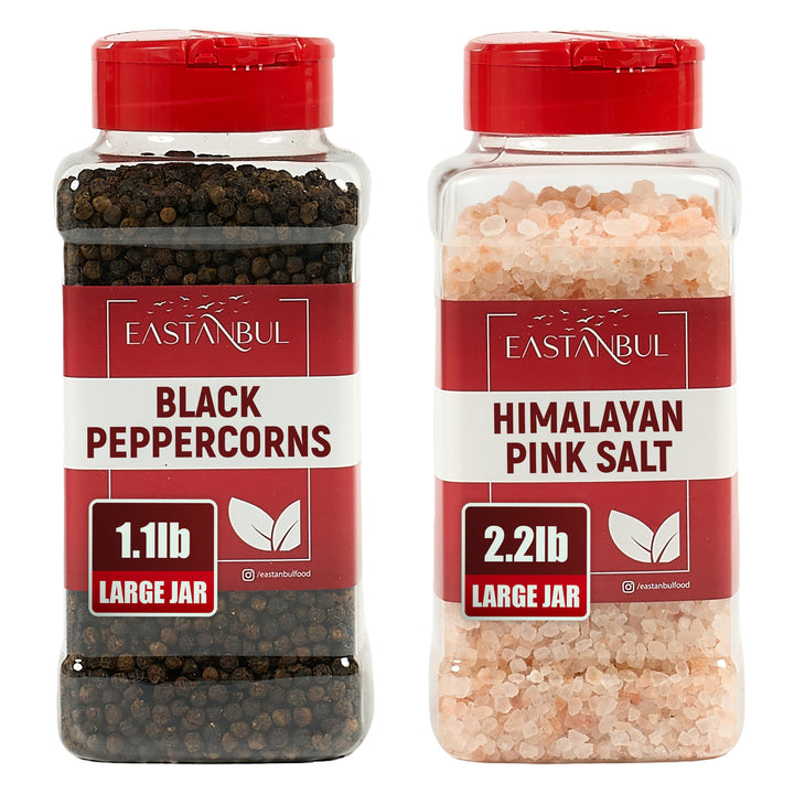 Eastanbul Whole Black Peppercorns 1.1lb and Pink Himalayan Salt 2.2lb