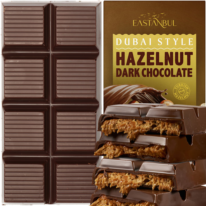 Eastanbul Premium Dubai Dark Chocolate Bar Hazelnut, Viral Candy, Knafeh, 7oz