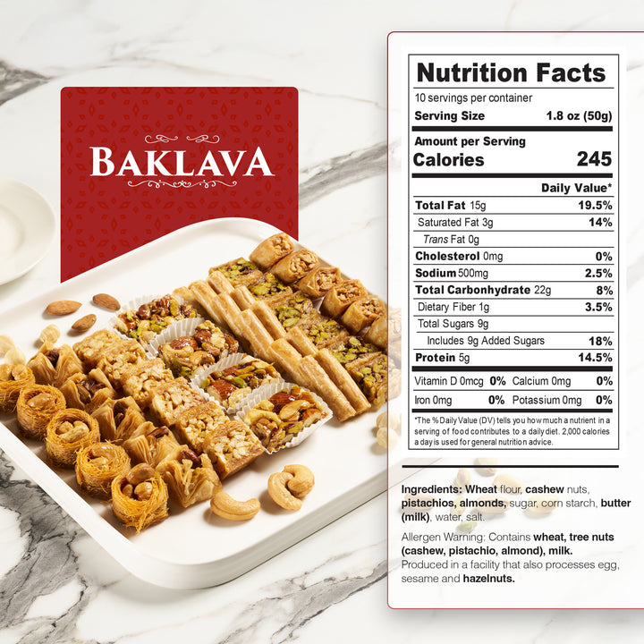 Eastanbul Baklava, Baklava Pastry, Gourmet Assorted Baklava Gift Box, 1.1lb