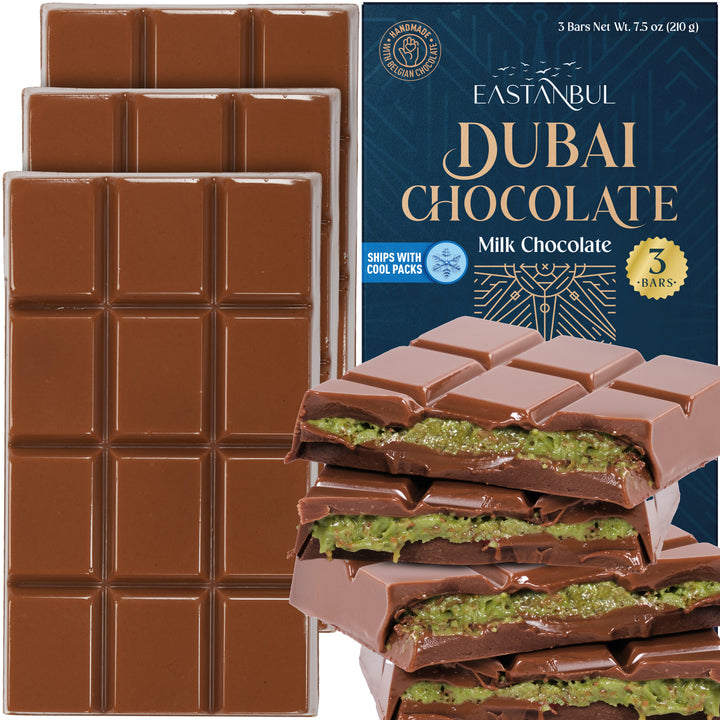 Eastanbul Dubai Chocolate Bar Pistachio,Viral Candy, 3 Pieces x Each 2.5oz