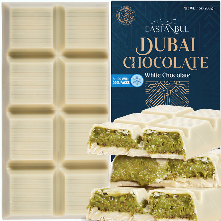 Eastanbul Dubai White Chocolate Bar Pistachio, Viral Candy, Knafeh, 7oz