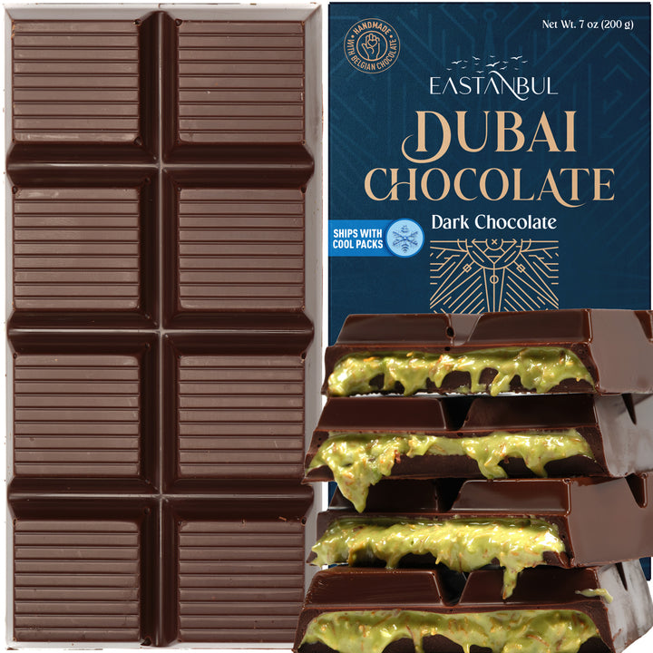 Eastanbul Premium Dubai Dark Chocolate Bar Pistachio, Viral Candy, Knafeh, 7oz