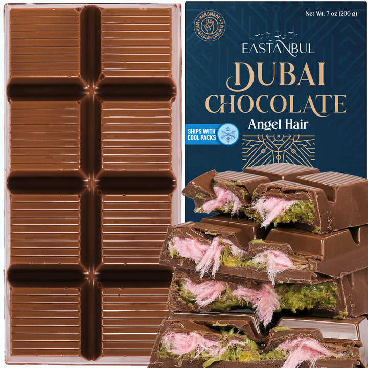 Eastanbul Angel Hair Dubai Chocolate Bar with Pistachio Cream and Cotton Candy, 7oz