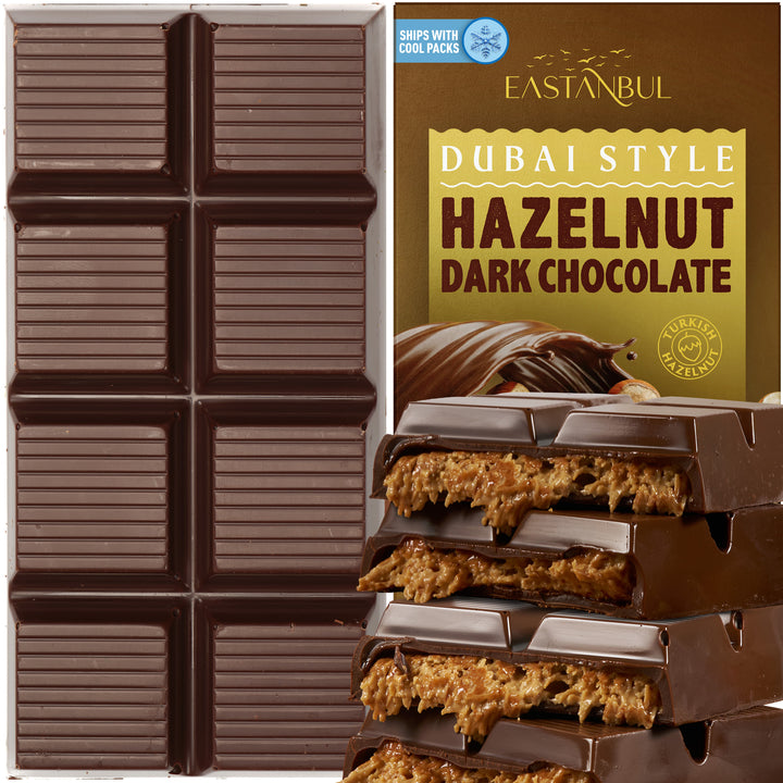 Eastanbul Premium Dubai Dark Chocolate Bar Hazelnut, Viral Candy, Knafeh, 7oz