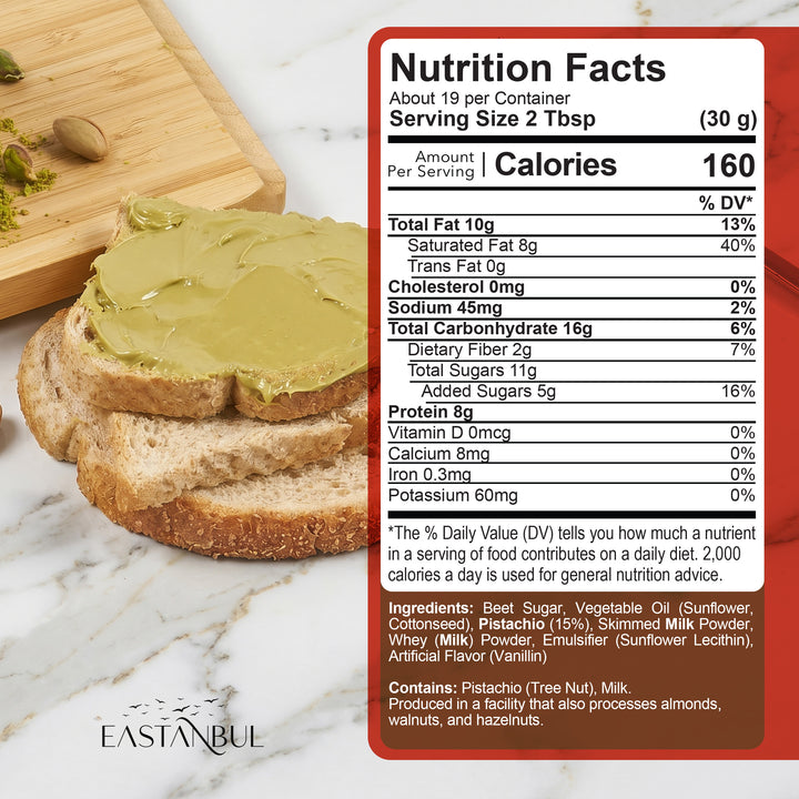 Eastanbul Turkish Pistachio Cream, Paste for Dubai Chocolate Bar, 15% Pistachio, 1.25lb