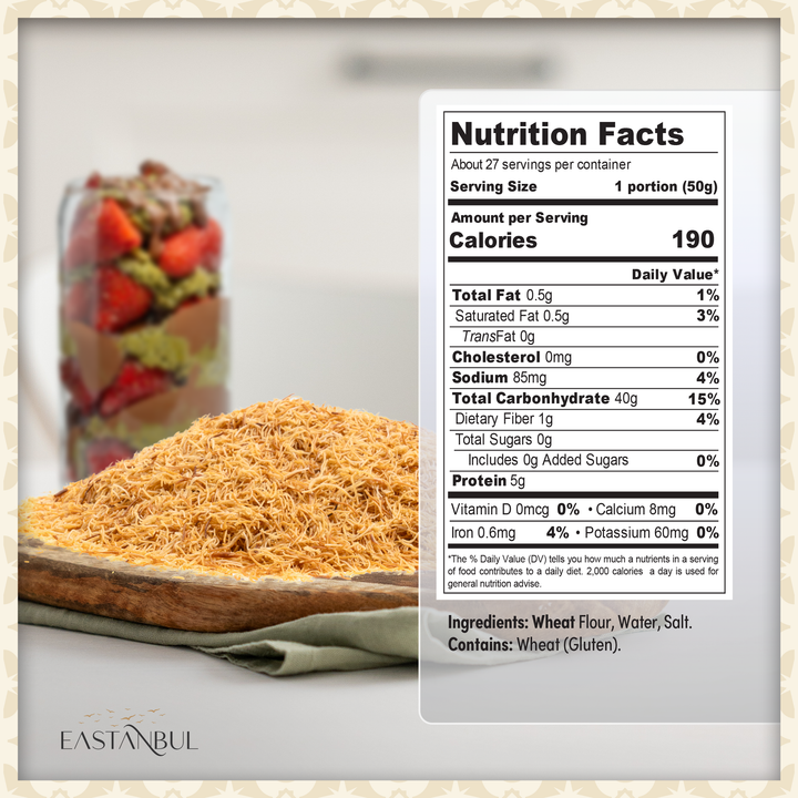 Eastanbul Bulk Baked & Shredded Kataifi for Dessert Filing, Shredded Fillo Dough, Kadayif Pastry Dough, 3lb