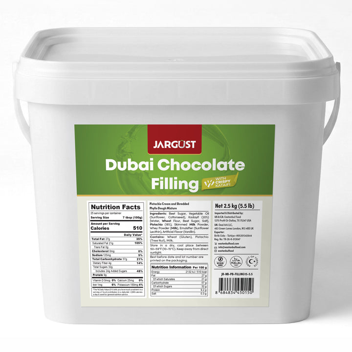 Bulk Dubai Chocolate Bar Filling, Dubai Chocolate Bar Kit Mixture 15% Turkish Pistachio, 5.5 lb (2.5 kg)