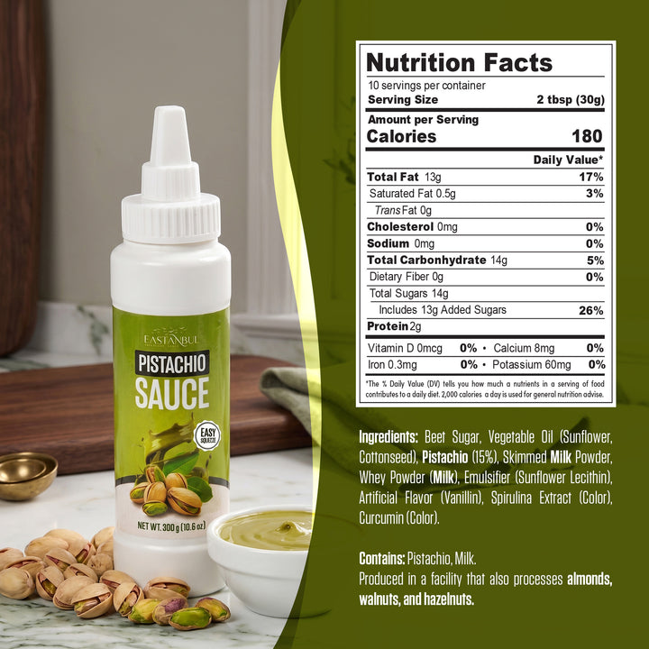 Eastanbul Pistachio Sauce,  Pistachio Drizzle, Sauce for Coffee, 10.6oz