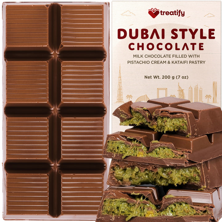 Treatify Dubai Chocolate, Milk Dubai Chocolate Bar Pistachio Gift Box, 7oz