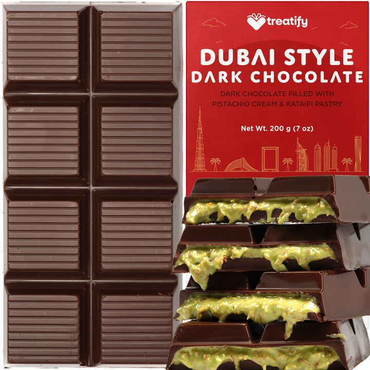 Treatify Dubai Chocolate, Dark Dubai Chocolate Bar Pistachio Gift Box, 7oz