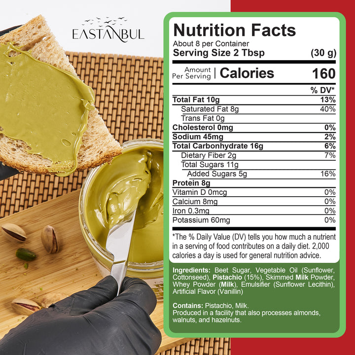 Eastanbul Pistachio Cream, Pistachio Butter, Spread in Breakfasts, 8oz