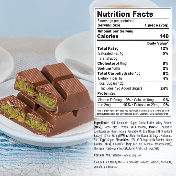 Treatify Dubai Chocolate, Milk Dubai Chocolate Bar Pistachio Gift Box, 7oz