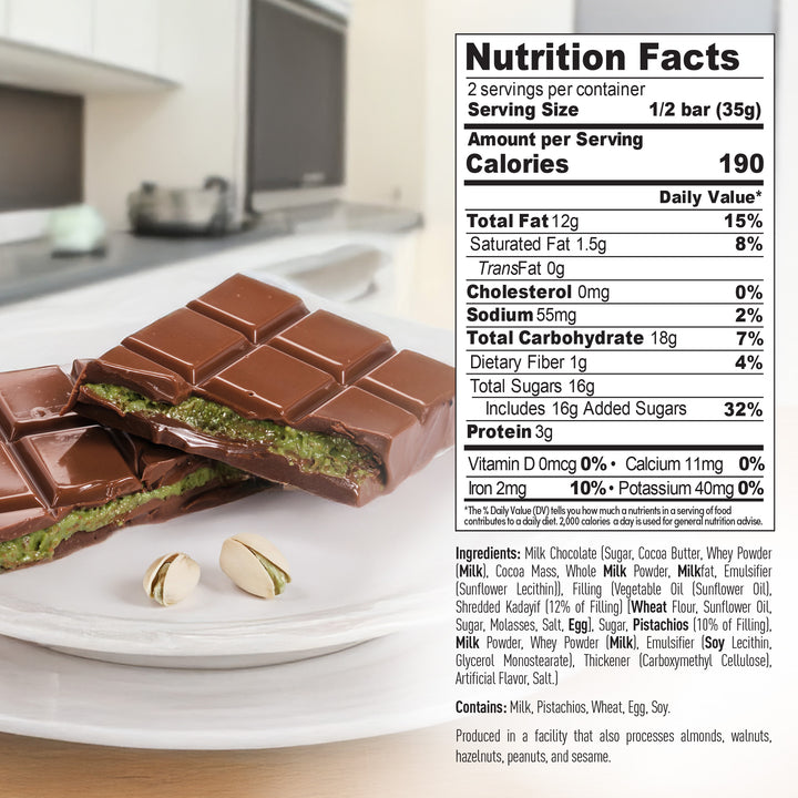 Treatify Dubai Chocolate, Mini Milk Dubai Chocolate Bar Pistachio, 2.5oz