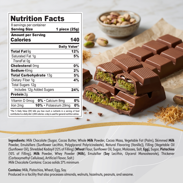 Eastanbul Dubai Chocolate Bar with Pistachio Cream and Kataifi, 7oz