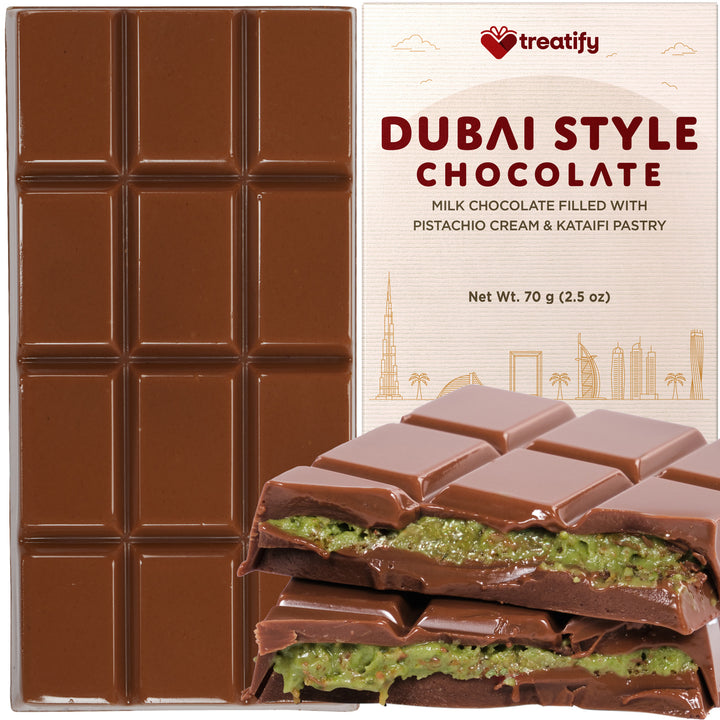 Treatify Dubai Chocolate, Mini Milk Dubai Chocolate Bar Pistachio, 2.5oz